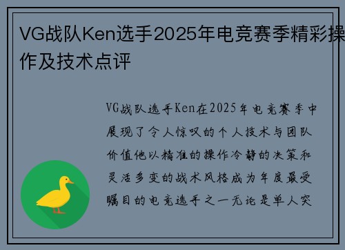 VG战队Ken选手2025年电竞赛季精彩操作及技术点评