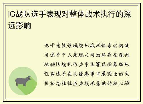 IG战队选手表现对整体战术执行的深远影响