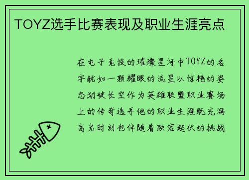 TOYZ选手比赛表现及职业生涯亮点
